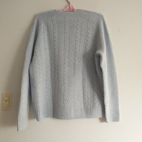 Knit For J Crew Sweater Pullover Men XL Blue 100%Wool Cable Knit Preppy Academia - Picture 5 of 7